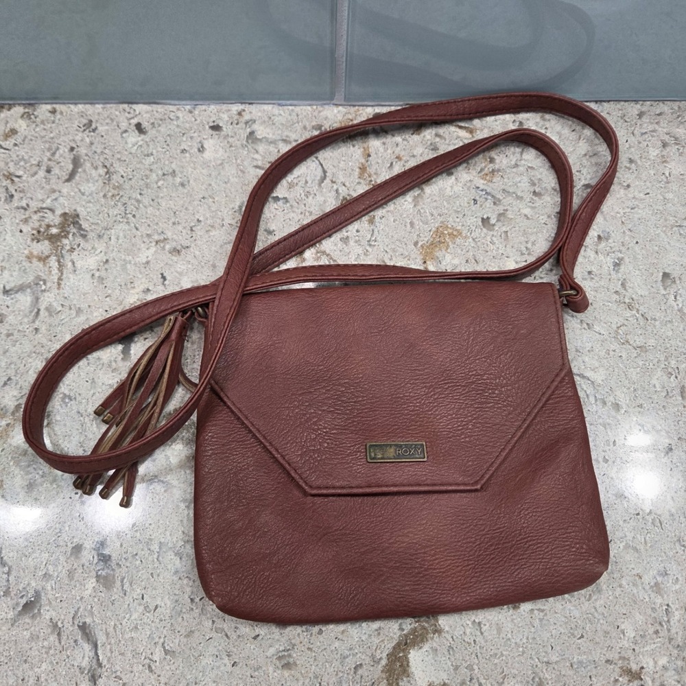Roxy Women Brown Faux Leather Crossbody Bag Tassel Detail Boho Purse